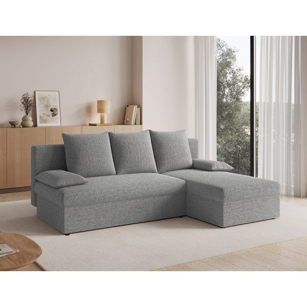 Divano angolare grigio allungabile/con contenitore con rivestimento in bouclé Gino – ELTAP-image-4