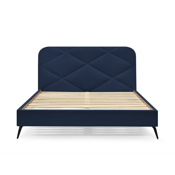 Letto matrimoniale in blu scuro imbottito con rete inclusa 160x200 cm Prune – Bobochic Paris-image-3