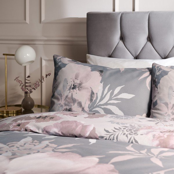 Set copripiumino e federa rosa e grigio per letto matrimoniale e per letto esteso 230x220 cm Dramatic Floral – Catherine Lansfield-image-3