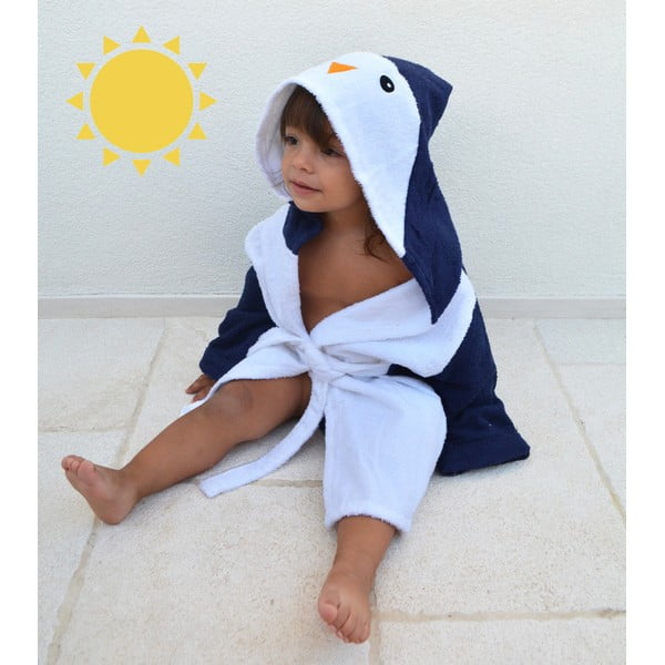 Accappatoio per neonato in cotone bianco e blu taglia S Penguin - Rocket Baby-image-4