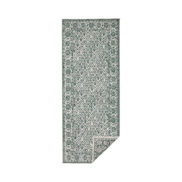 Šedo-zelený vzorovaný oboustranný koberec Bougari Curacao, 80 x 250 cm-image-1