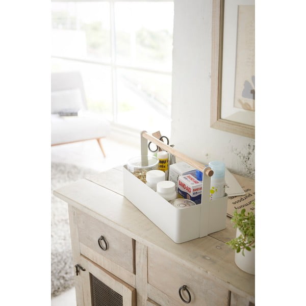 Scatola multifunzione bianca con dettagli in faggio Scatola per attrezzi, lunghezza 29 cm Tosca - YAMAZAKI-image-2