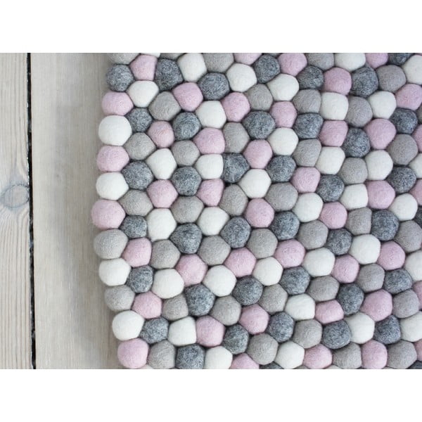 Tappeto in lana rosa-grigio chiaro, ⌀ 90 cm Ball Rugs - Wooldot