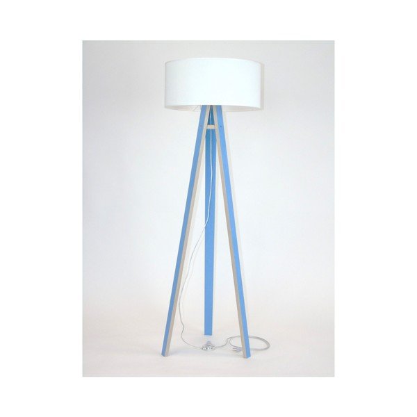 Lampada da terra blu con paralume bianco e cavo trasparente Wanda - Ragaba