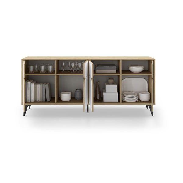 Cassettiera bassa in rovere decorata in bianco e naturale 185x79 cm Nola - Marckeric-image-3