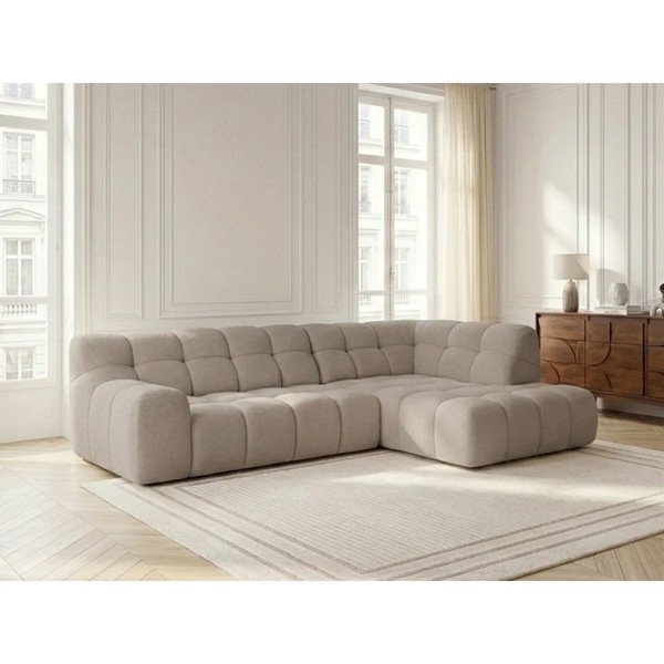 Divano angolare beige allungabile/con movimento relax elettrico (con penisola a destra/a L) Andre – Bobochic Paris-image-2