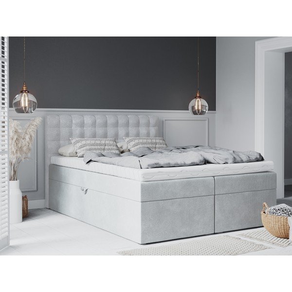 Letto boxspring grigio chiaro con contenitore 160x200 cm Jade - Mazzini Beds-image-4