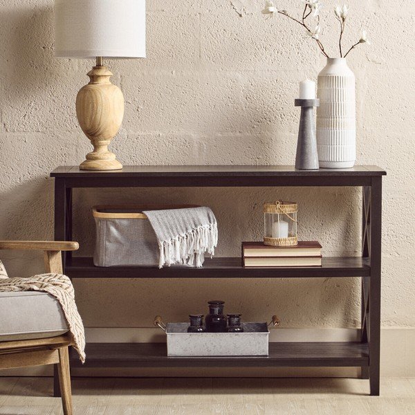 Scaffale nero in pino massiccio 120x81x40 cm Heritage – Premier Housewares-image-3