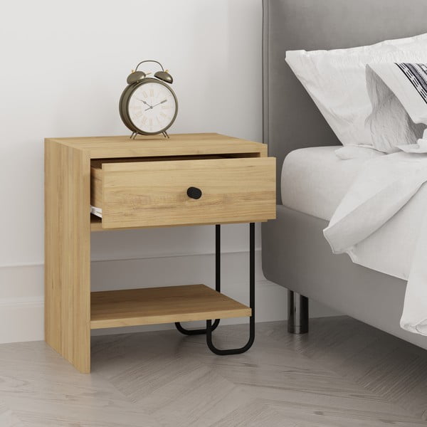 Comodino in rovere con ripiani in colore naturale Saturne - Marckeric-image-3