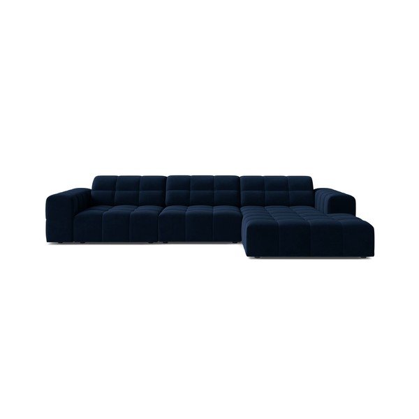 Divano angolare blu scuro (con penisola a destra/con chaise lounge) con rivestimento in velluto Chicago – Cosmopolitan Design