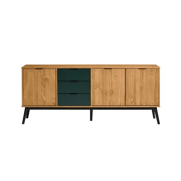 Credenza marrone con gambe verdi in legno di pino Lucie, larghezza 171 cm - Marckeric