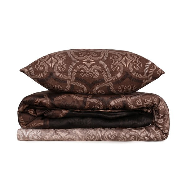 Biancheria da letto matrimoniale in cotone sateen marrone 200x200 cm Pandora - Mijolnir