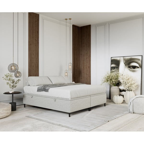 Letto matrimoniale imbottito grigio chiaro con contenitore 160x200 cm Tate - Maison de Rêve-image-1