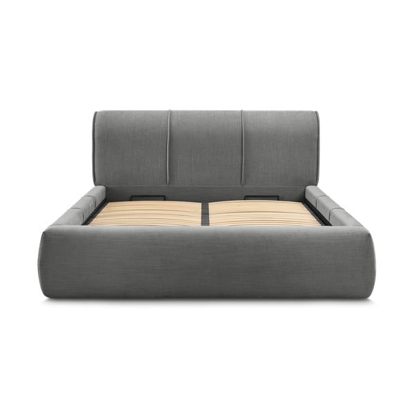 Letto matrimoniale imbottito grigio con contenitore con griglia 180x200 cm Vernon - Bobochic Paris-image-3