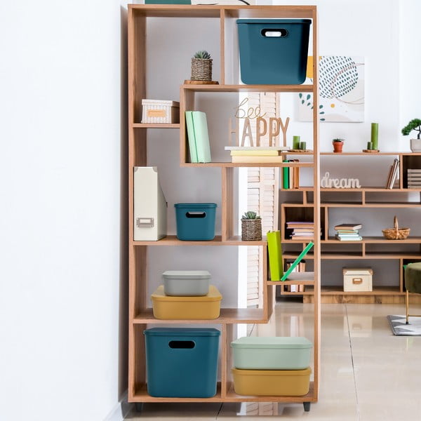 Scatola con coperchio in verde chiaro in plastica 35,5x25,5x23 cm – Homéa-image-1