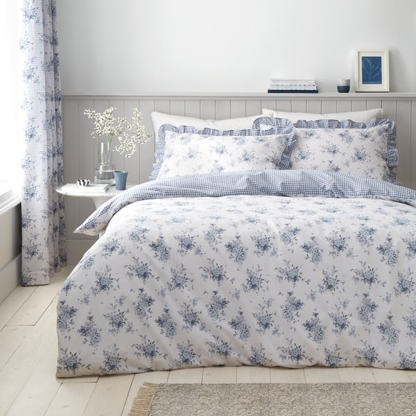Biancheria da letto bianca/blu per letto matrimoniale 200x200 cm Lucie Floral Frill – Catherine Lansfield-image-1