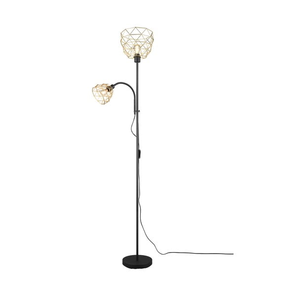 Lampada da terra in nero e oro con paralume in metallo (altezza 180 cm) Haval - Trio