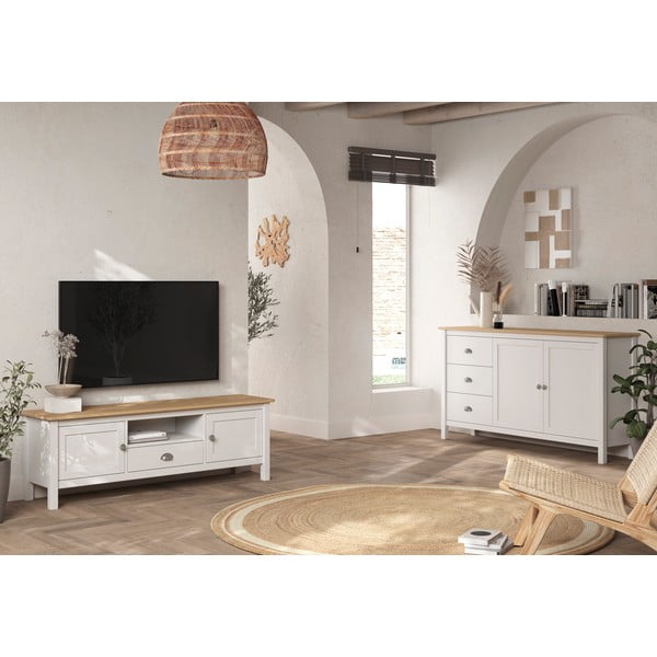 Tavolo TV in pino bianco/naturale 158x53 cm Misti - Marckeric-image-1