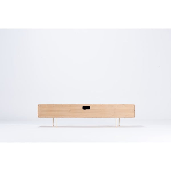 Mobile TV bianco-color legno naturale in legno di quercia 200x48 cm Fina - Gazzda-image-3