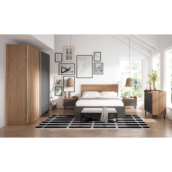 Letto matrimoniale nero con contenitore e griglia 160x200 cm Malta - Marckeric-image-4