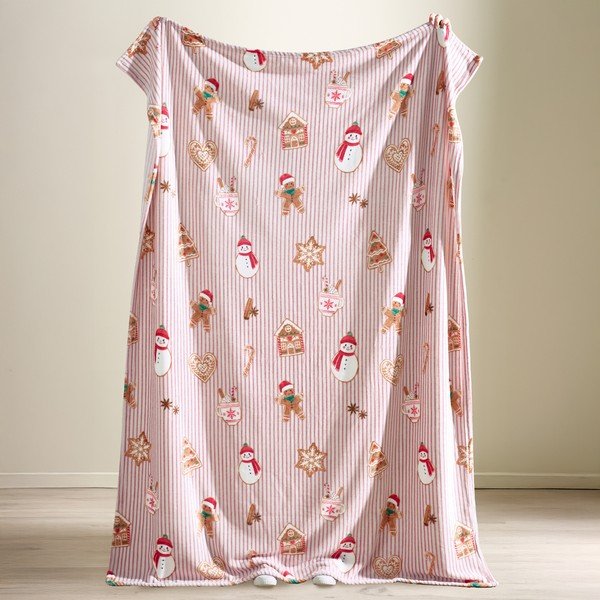 Coperta rossa/di colore naturale a tema natalizio 170x130 cm Christmas Gingerbread Stripe – Catherine Lansfield-image-1