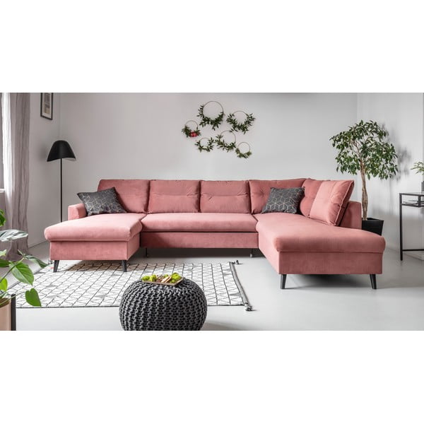 Divano letto a U in velluto rosa, angolo destro Stylish Stan - Miuform-image-1