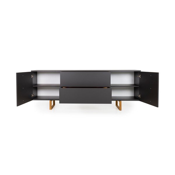 Cassettiera grigio antracite con gambe in rovere , 216 x 78 cm Birka - Tenzo-image-3