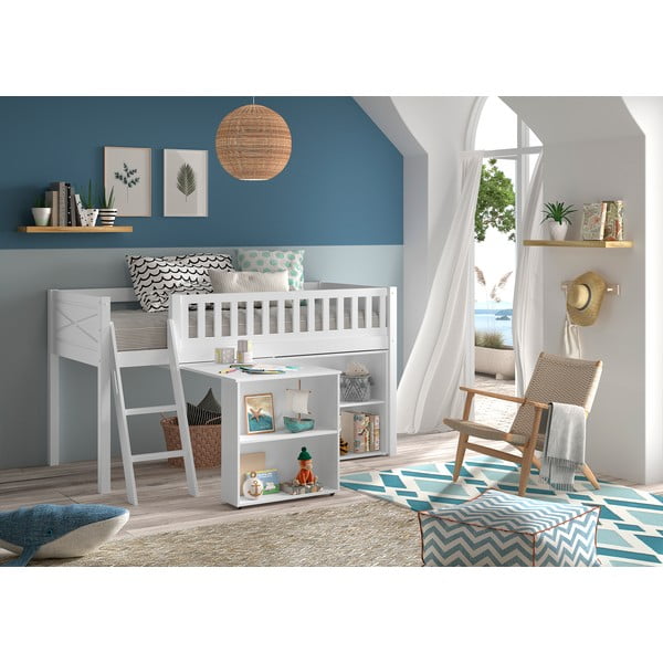 Letto rialzato in pino bianco con contenitore 90x200 cm SCOTT - Vipack-image-1