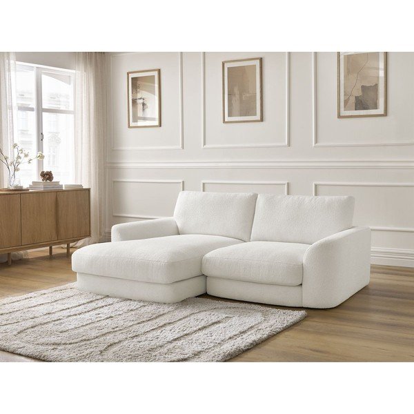 Divano angolare bianco (con penisola a sinistra/con chaise lounge) con rivestimento in bouclé Leonore – Bobochic Paris-image-4