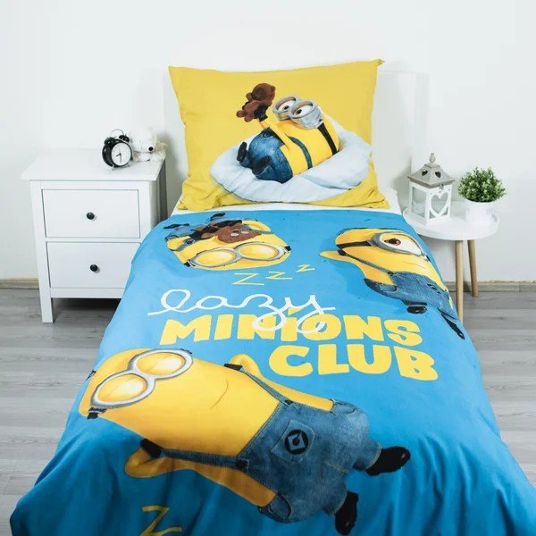 Set copripiumino e federa da bambini giallo/blu in cotone per letto singolo 140x200 cm Mimoni Lazy Club – Jerry Fabrics-image-1