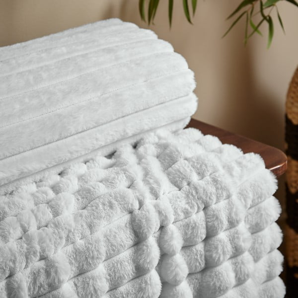 Coperta bianca in micropile 130x170 cm Cosy Ribbed – Catherine Lansfield-image-2
