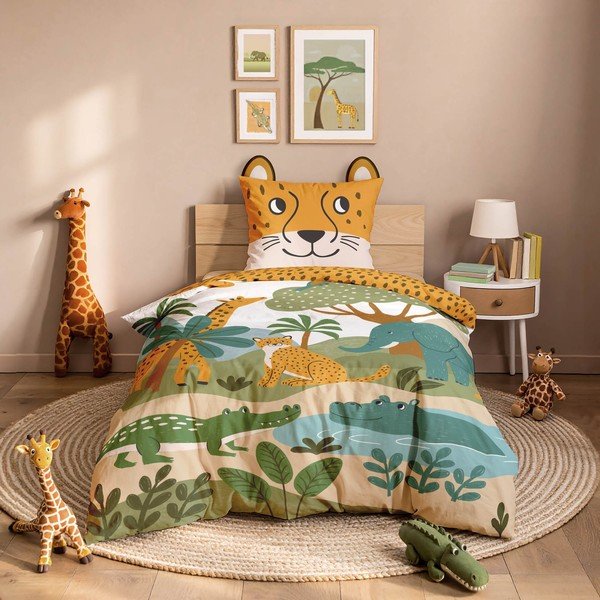 Set copripiumino e federa da bambini giallo in cotone per letto singolo 140x200 cm Zanimo – douceur d'intérieur-image-3
