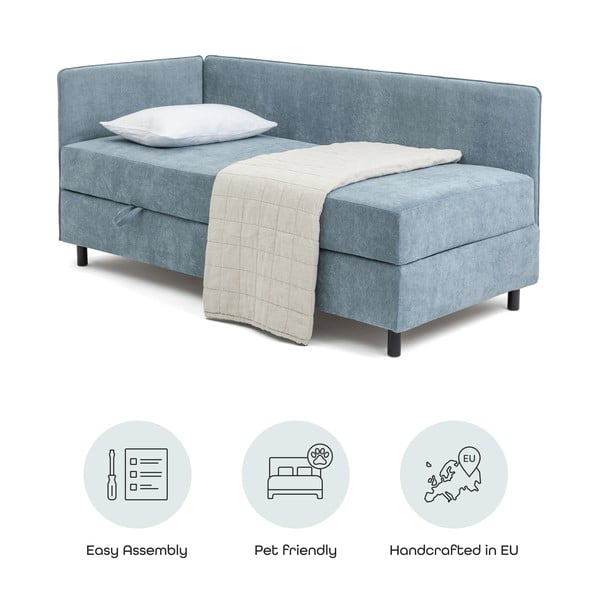 Letto singolo imbottito blu con contenitore con materasso incluso 90x200 cm Avela – Bonami Selection-image-4