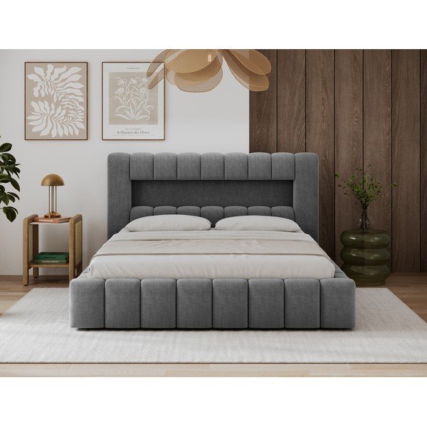 Letto matrimoniale imbottito grigio con contenitore con rete inclusa 180x200 cm Lamica – ELTAP-image-1