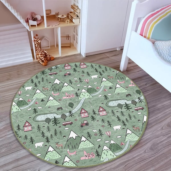 Tappeto verde per bambini ø 100 cm Comfort - Mila Home-image-3