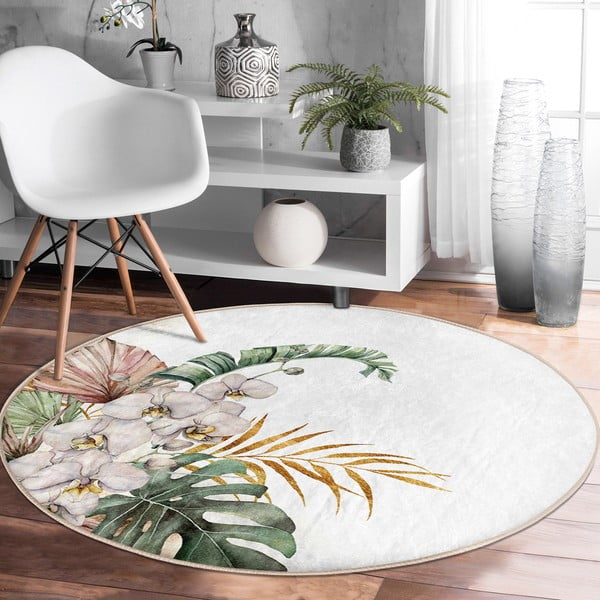 Tappeto rotondo lavabile in crema adatto ai robot aspirapolvere ø 80 cm Comfort - Mila Home-image-3