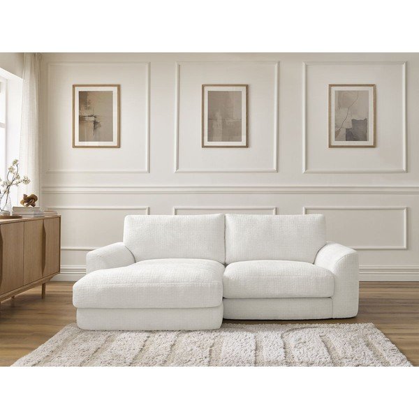 Divano angolare bianco (con penisola a sinistra/con chaise lounge) con rivestimento in ciniglia Leonore – Bobochic Paris-image-1