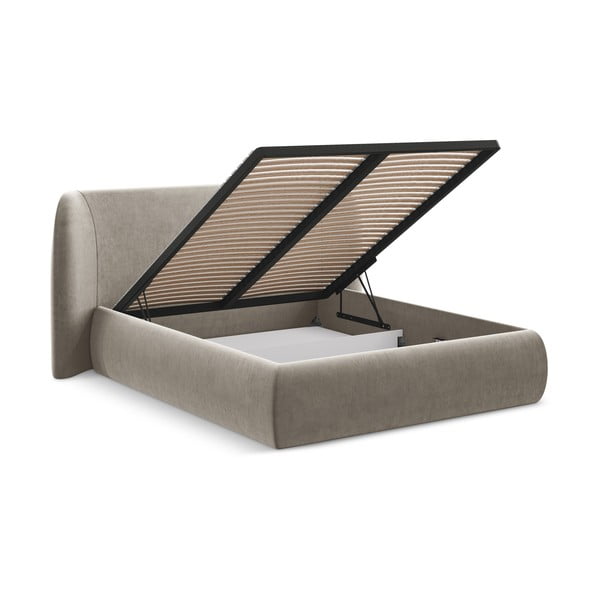 Letto matrimoniale imbottito tortora con contenitore con griglia 160x200 cm Hauke - Makamii-image-2