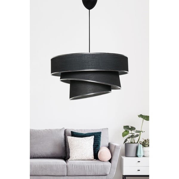Lampadario nero/argentato con paralume in tessuto ø 40 cm Couper – Opviq lights-image-1