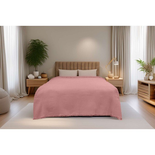 Copriletto rosa in cotone 140x200 cm Waffle – Mijolnir-image-1