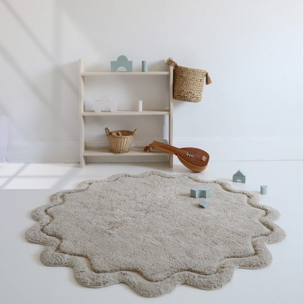 Tappeto rotondo beige in cotone lavabile e tessuto a mano ø 110 cm Sweet April Lin – Nattiot-image-3