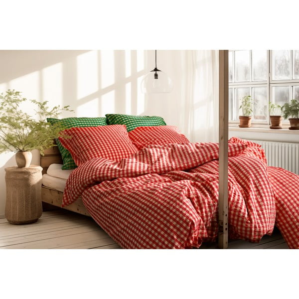 Set copripiumino e federa rosso e giallo in crêpe per letto matrimoniale o esteso 200x220 cm Bæk&Bølge – JUNA-image-4