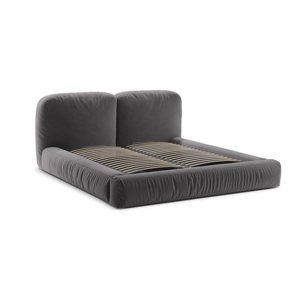 Letto matrimoniale imbottito grigio con contenitore con rete inclusa 180x200 cm Martina – Micadoni -image-3