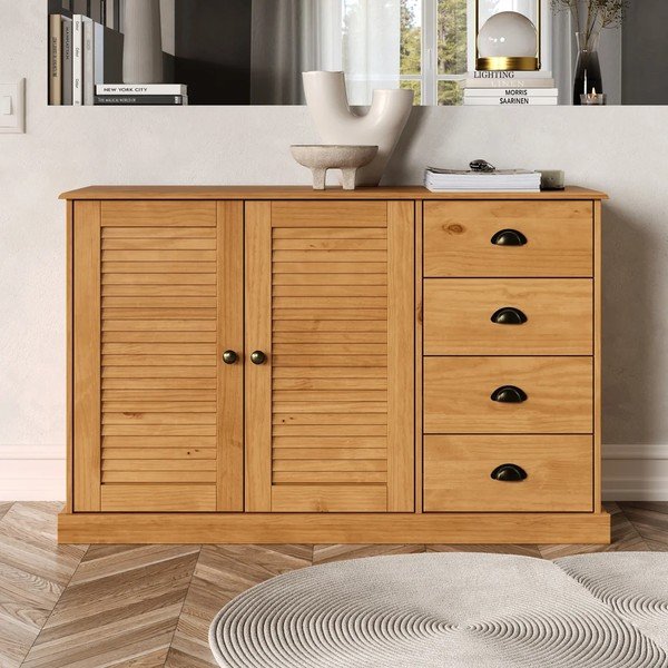 Credenza colore naturale chiaro in pino massiccio 125x80x38 cm Edith – Støraa-image-1
