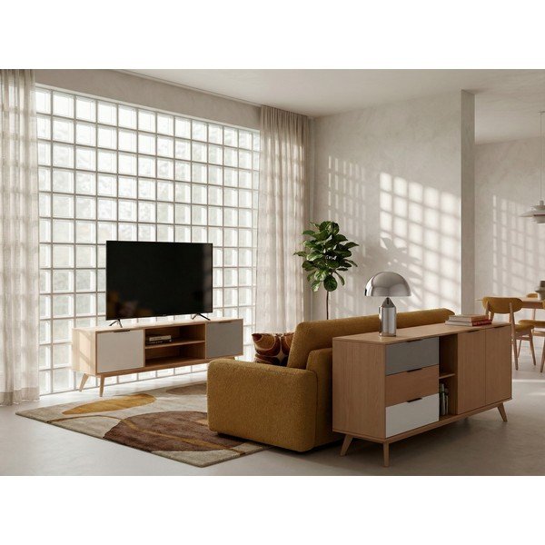 Tavolo TV in legno di pino di colore naturale 140x53 cm Elfa - Marckeric-image-1