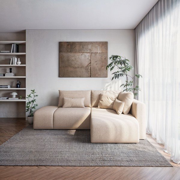 Divano angolare beige allungabile/con contenitore (con penisola a destra/con chaise lounge) Lumine – Ghado-image-1