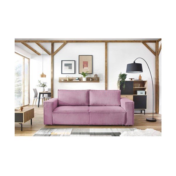 Divano letto in velluto a coste rosa 245 cm Nihad - Bobochic Paris-image-1
