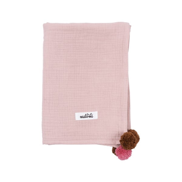 Coperta per neonati in mussola rosa 100x140 cm Pompon - Malomi Kids