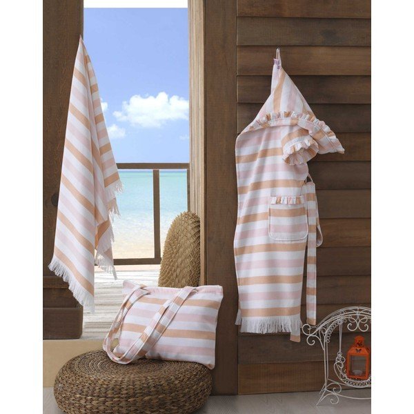 Telo mare in cotone arancione e bianco, 70 x 140 cm Stripe - Hobby