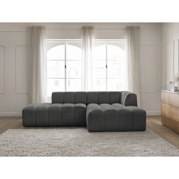 Divano angolare grigio scuro (penisola a destra/chaise lounge) con rivestimento in bouclé Annecy – Bobochic Paris-image-1
